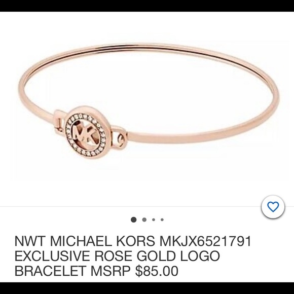 Michael Kors Polished Rose Gold-Tone MK Logo Bangle Bracelet - Picture 1 of 7